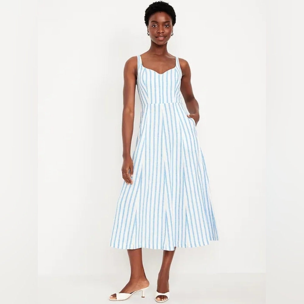 NWT - Old Navy Linen Blend Fit & Flare Midi Dress - Size L Tall